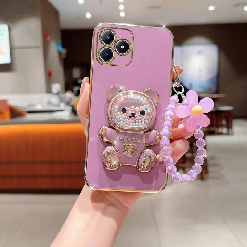 Luxury Watch Case - Luxury Plating Quicksand Bear Holder Flower