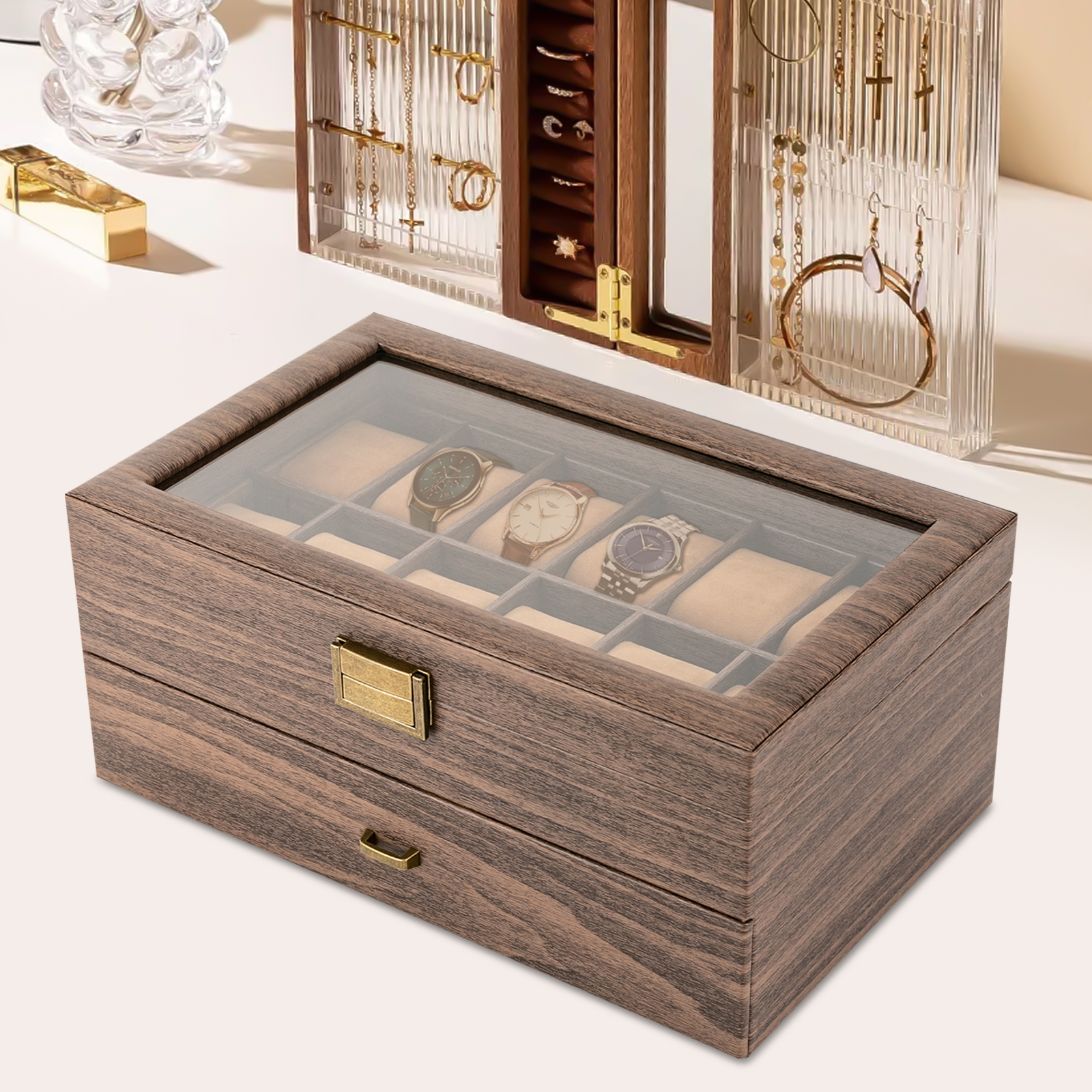 Luxury Watch Tier - 24-Slot Wooden Watch Holder Organizer Display,