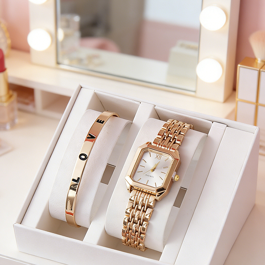 2PCS/set Luxury Women's Quartz - Luxury Watch Girl 评论和价格