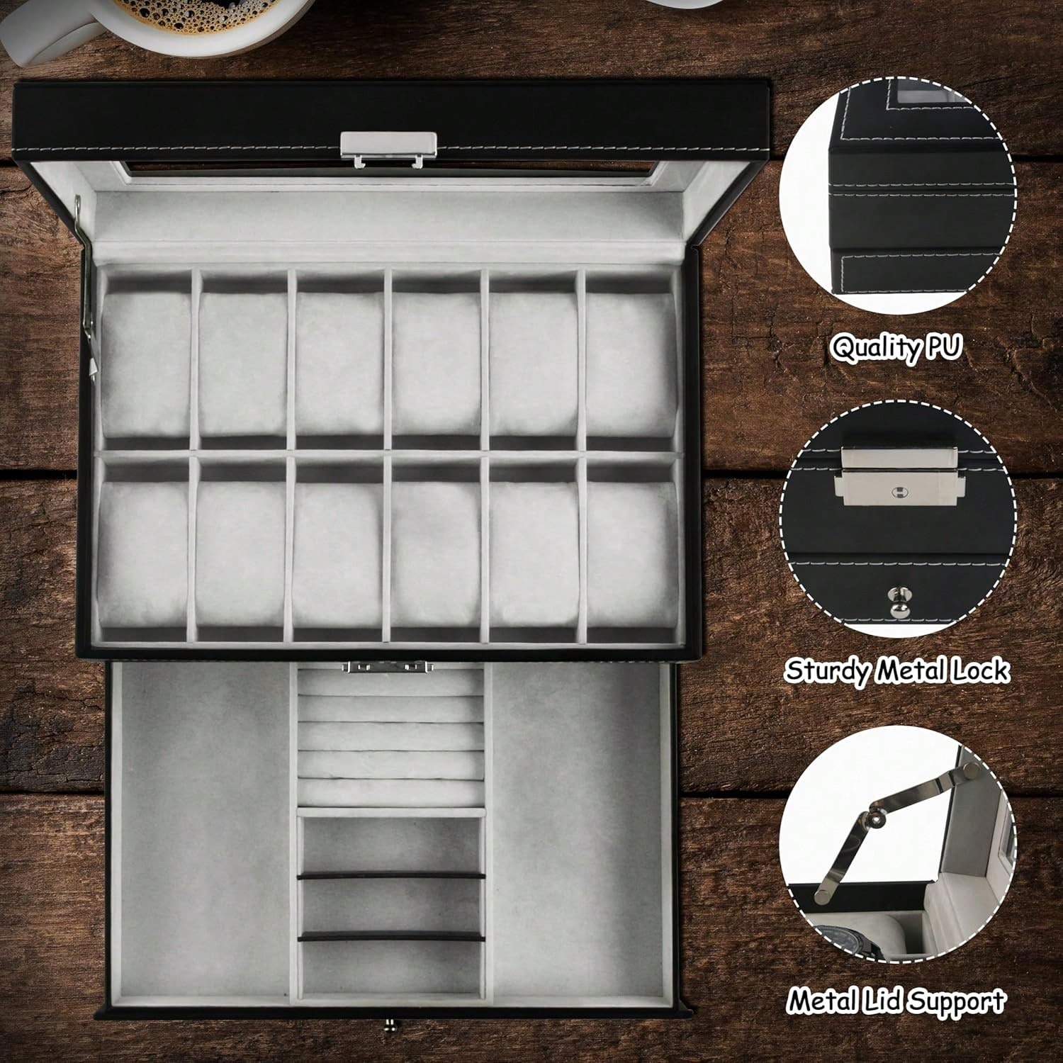 Luxury 12-Slot 2-Tier PU Leath - Luxury Watch Tier 评论和价格