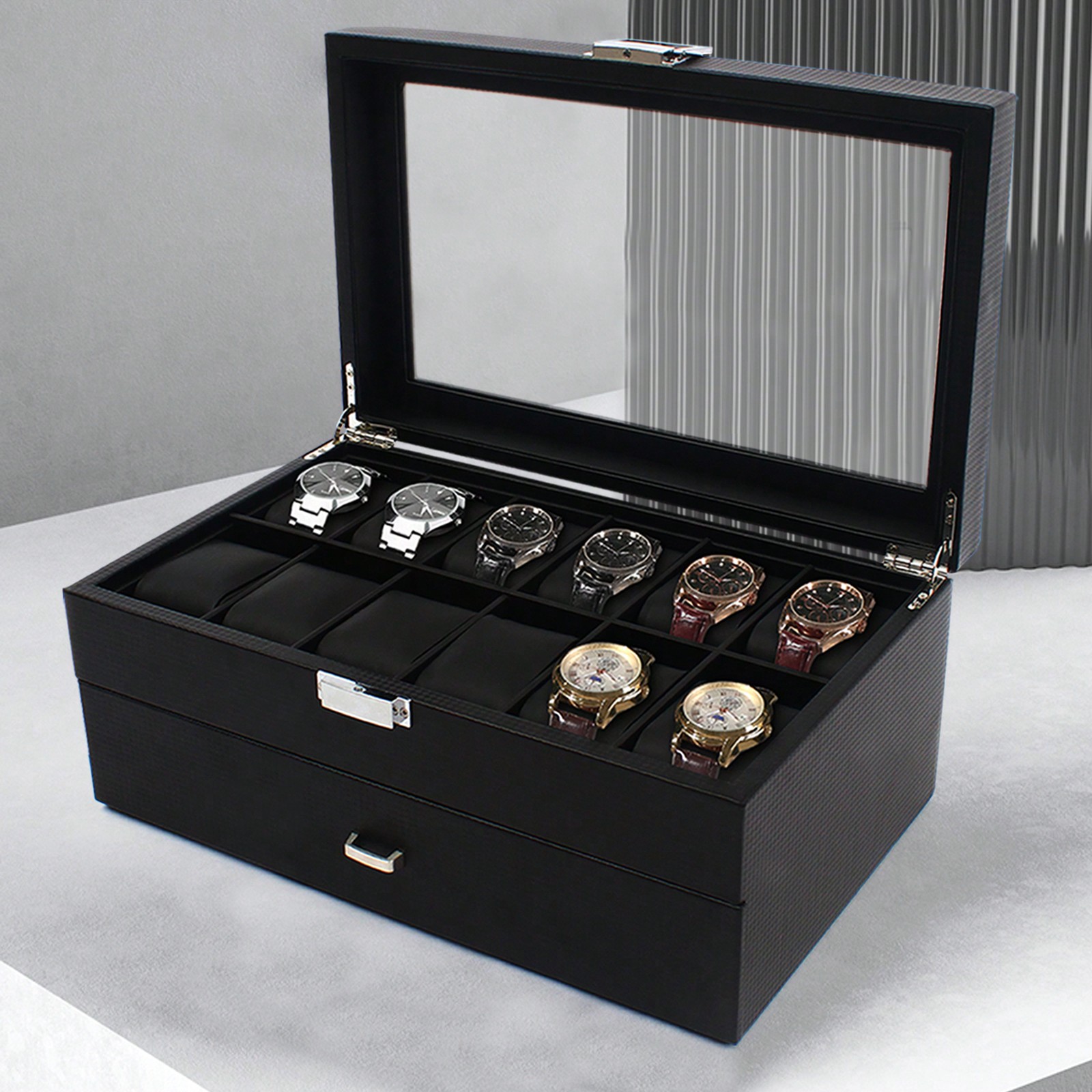 24 Slot Men Watch Display Case - Luxury Watch Case 评论和价格