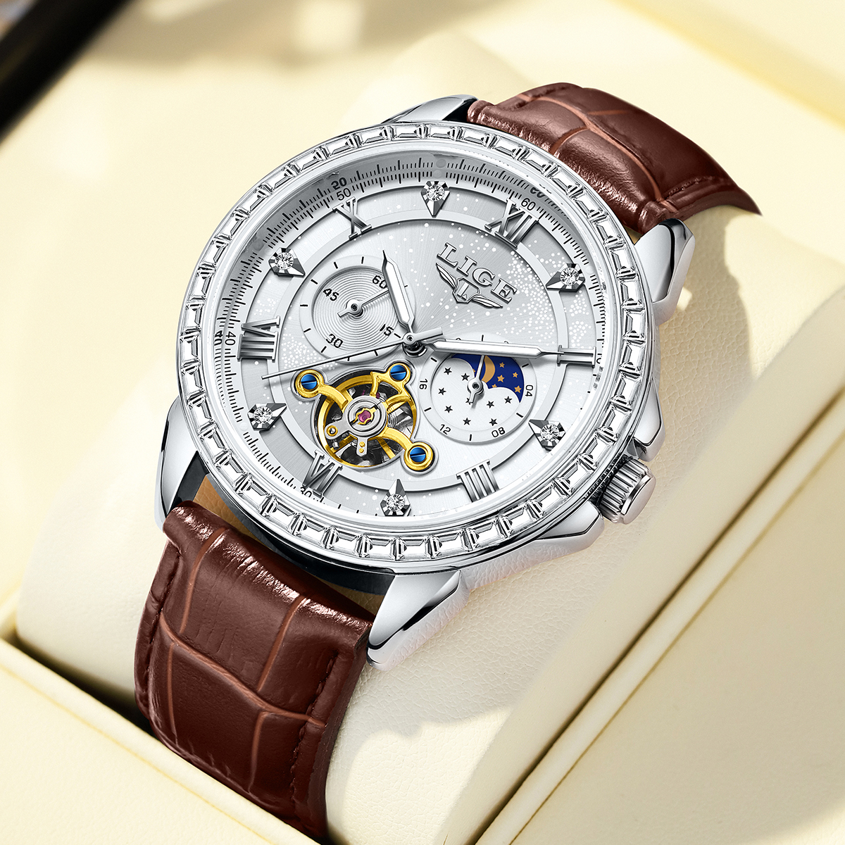 LIGE Big Diamond Dial Moon Pha - Luxury Watch Time 评论和价格