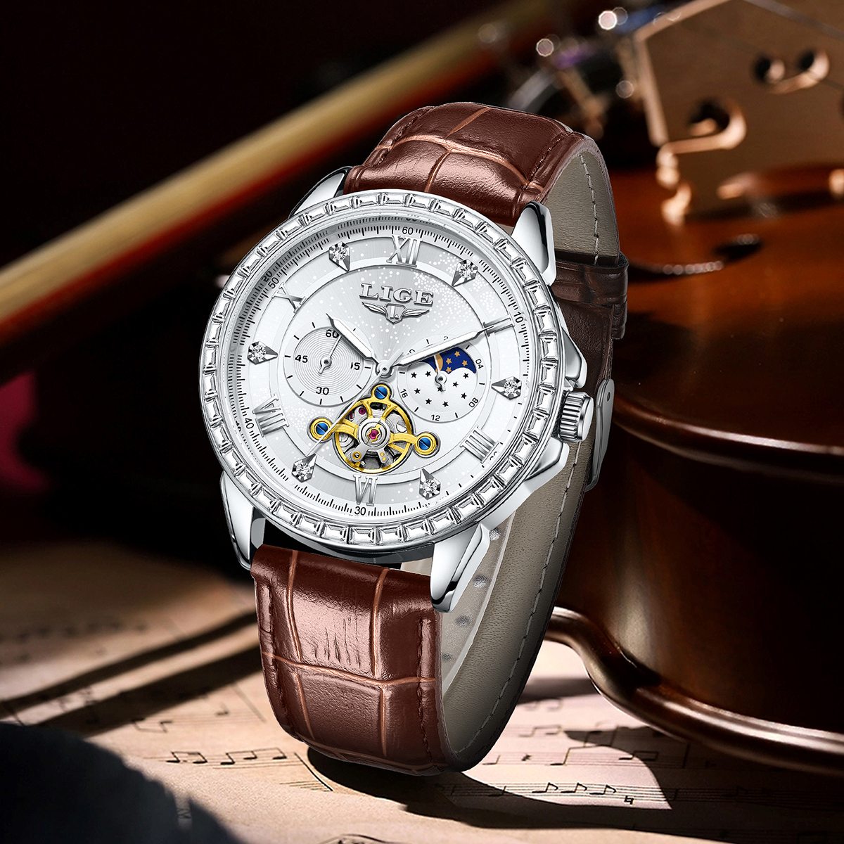 LIGE Big Diamond Dial Moon Pha - Luxury Watch Time 评论和价格