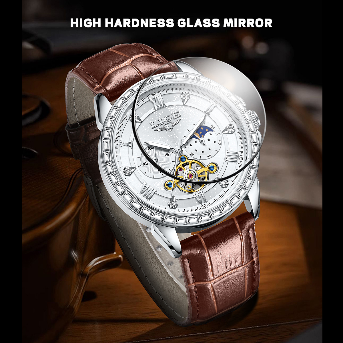 LIGE Big Diamond Dial Moon Pha - Luxury Watch Time 评论和价格