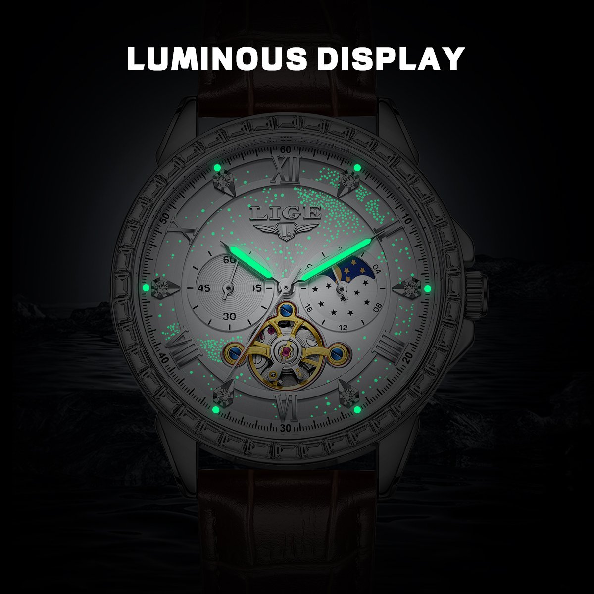 LIGE Big Diamond Dial Moon Pha - Luxury Watch Time 评论和价格